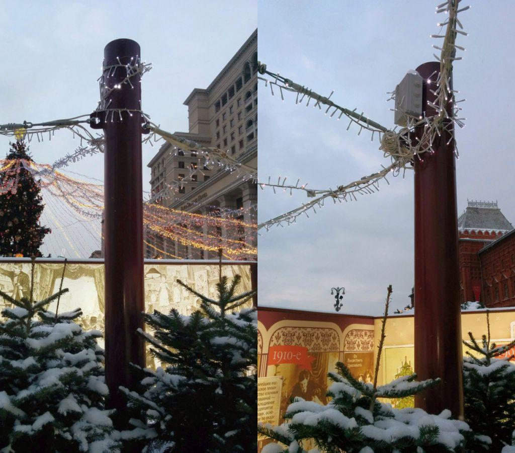 На угловые стойки крепились гирлянды