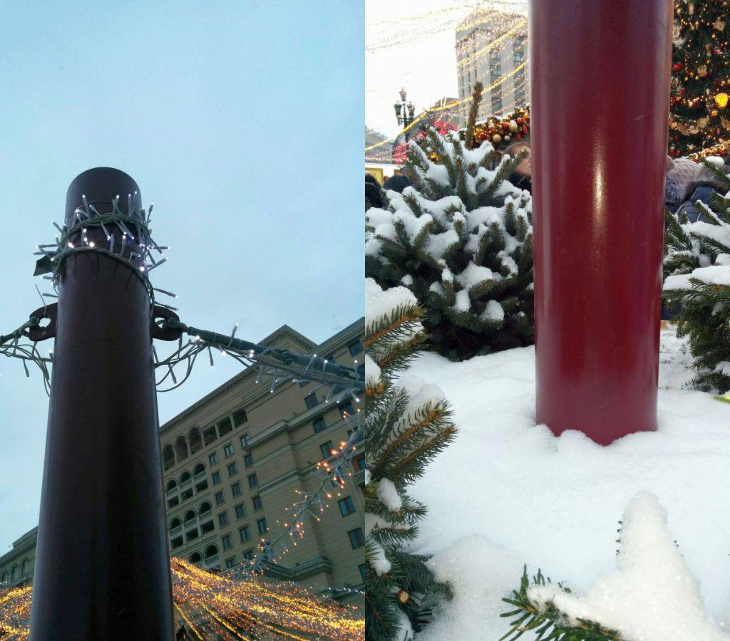 Внизу стойки уже аккуратно присыпало снегом - красота!