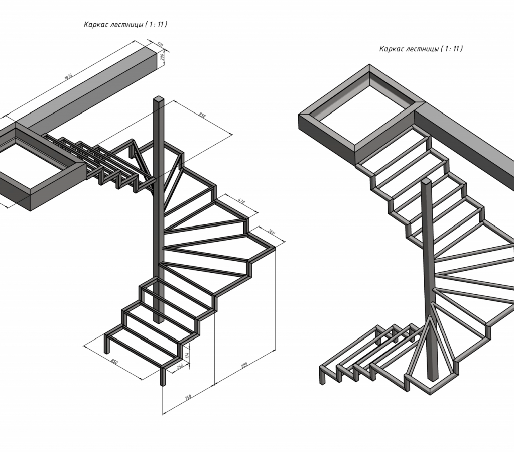 Поворотная лестница чертеж