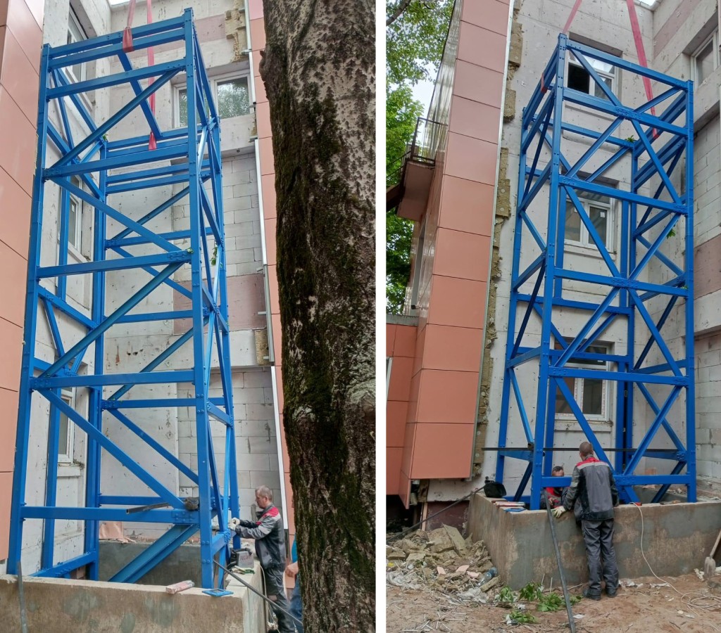 Процесс монтажа лифтовой шахты