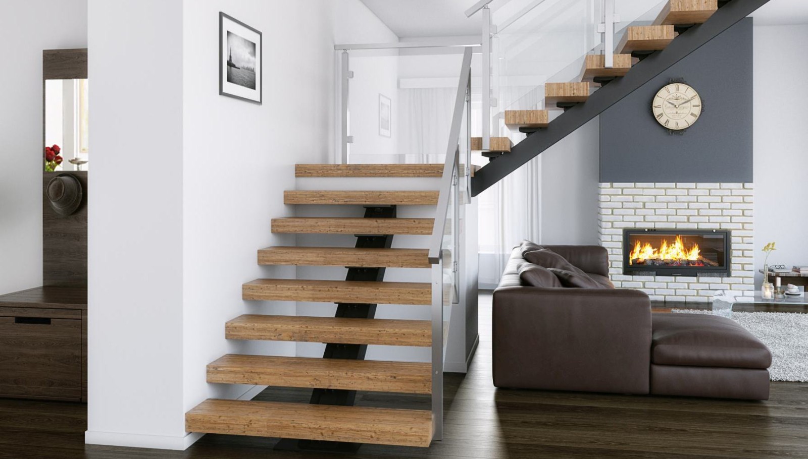 Лестница на металлокаркасе с поворотом 90 градусов