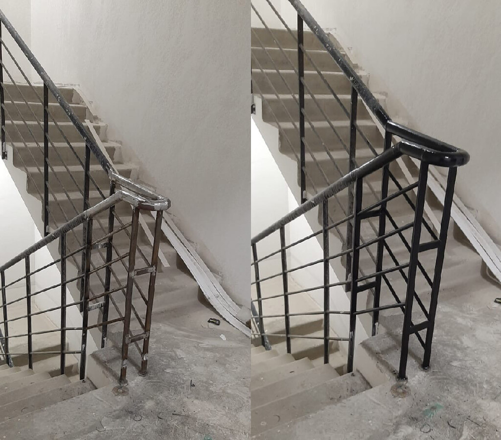 Лестничные ограждения из круглой трубы в жилом комплексе